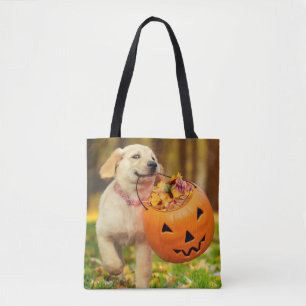 Puppy met pompoen Bucket Tote Bag