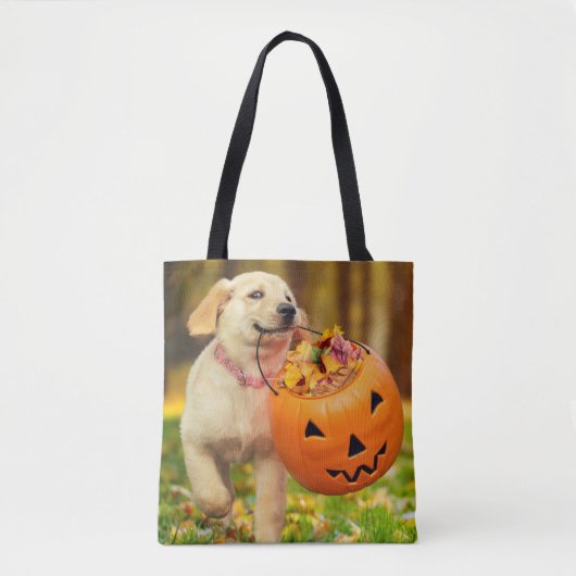 Puppy met pompoen Bucket Tote Bag (Voorkant)
