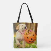 Puppy met pompoen Bucket Tote Bag (Achterkant)