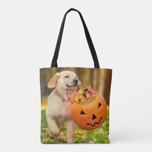 Puppy met pompoen Bucket Tote Bag (Achterkant)