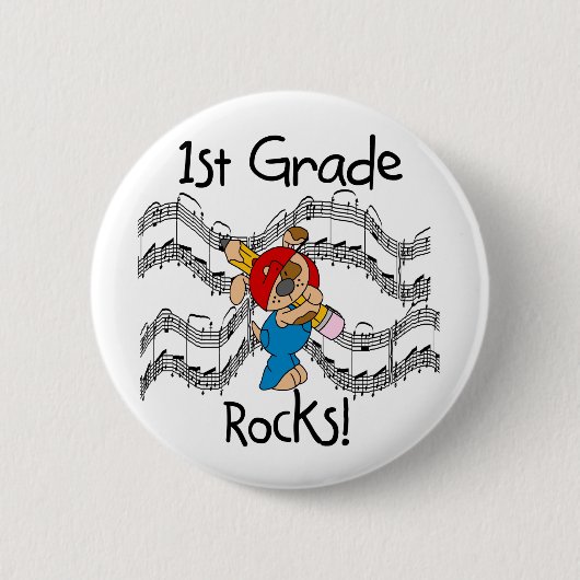 Puppy met Potlood 1st Grade Rocks Ronde Button 5,7 Cm (Voorkant)