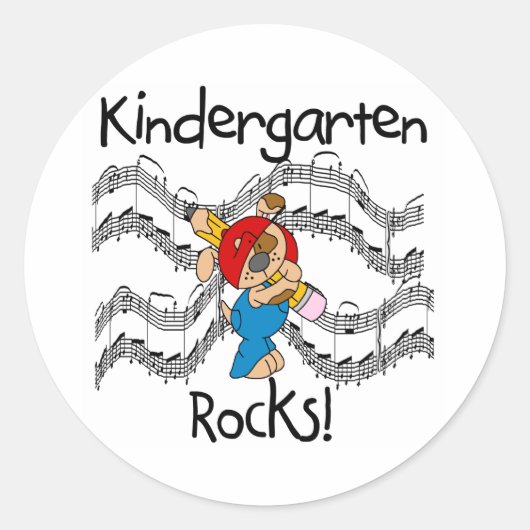 Puppy met potlood kleuterschool Rocks Ronde Sticker (Voorkant)