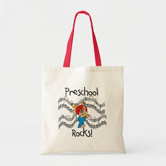 Puppy met potlood voorschoolse rotsen tote bag (Voorkant)