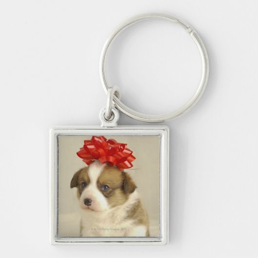 Puppy met rode boog sleutelhanger (Voorkant)
