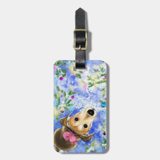 Puppy met roze lint - Cute Bagagelabel (Voorkant verticaal)