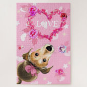 Puppy met roze lint - Liefde Legpuzzel (Verticaal)