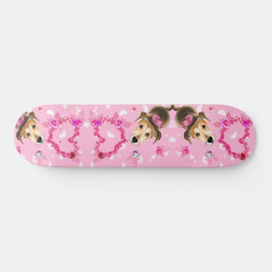 Puppy met roze lint - Liefde Persoonlijk Skateboard (Horizontaal)