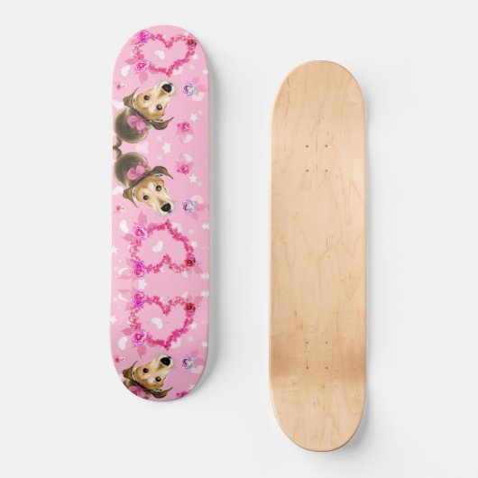 Puppy met roze lint - Liefde Persoonlijk Skateboard (Voorkant)