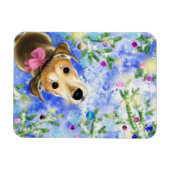 Puppy met roze lint - prettig kerstfeest magneet (Horizontaal)