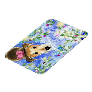 Puppy met roze lint - prettig kerstfeest magneet