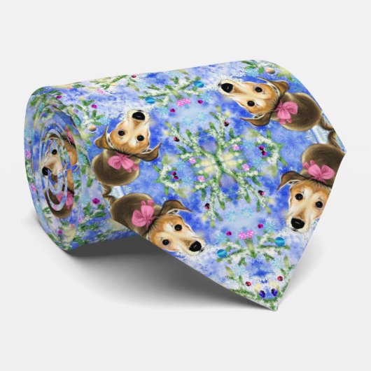Puppy met roze lint - prettig kerstfeest - stropdas (Opgerold)