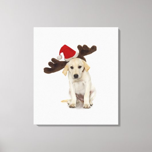 Puppy met Santa Hat en rendieroorten Canvas Afdruk (Voorkant)