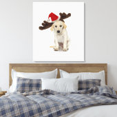 Puppy met Santa Hat en rendieroorten Canvas Afdruk (Insitu (Slaapkamer))