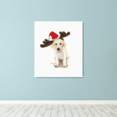 Puppy met Santa Hat en rendieroorten Canvas Afdruk (Insitu (Houten vloer))