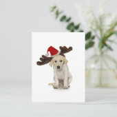 Puppy met Santa Hat en rendieroorten Feestdagenkaart (Staand voorkant)
