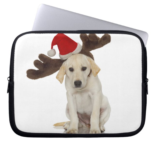 Puppy met Santa Hat en rendieroorten Laptop Sleeve (Voorkant)