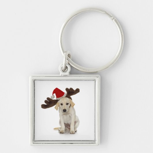Puppy met Santa Hat en rendieroorten Sleutelhanger (Voorkant)