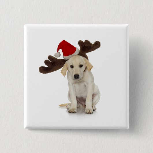 Puppy met Santa Hat en rendieroorten Vierkante Button 5,1 Cm (Voorkant)