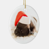Puppy met Santa Hat op witte achtergrond Keramisch Ornament (Rechts)