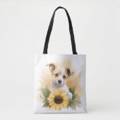 Puppy met zonnebloem tote bag (Voorkant)