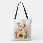 Puppy met zonnebloem tote bag (Achterkant)