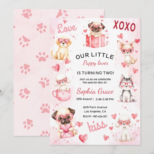 Puppy-minnaar verjaardagsfeestje uitnodiging voor  (Voorkant / Achterkant)