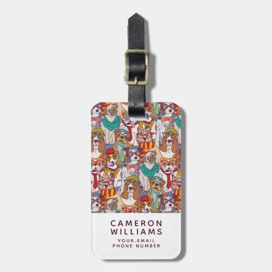 Puppy Mode Patroon | Jouw namen toevoegen Bagagelabel (Voorkant verticaal)