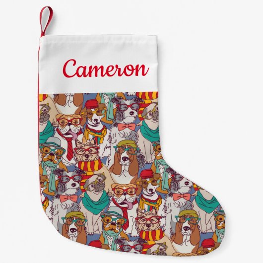 Puppy Mode Patroon | Jouw namen toevoegen Kleine Kerstsok (Voorkant)