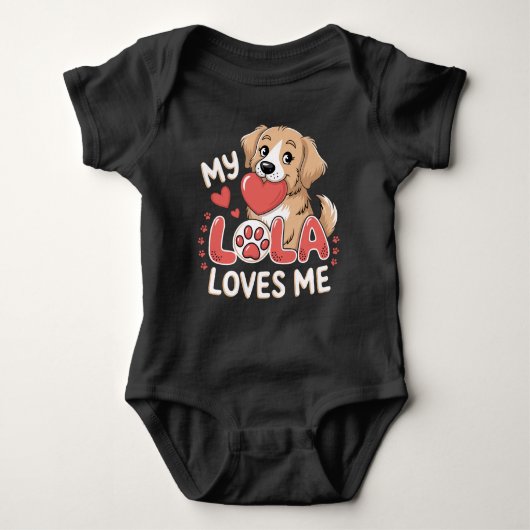  Puppy "My Lola Loves Me" Cute Dog Grandparent Romper (Voorkant)