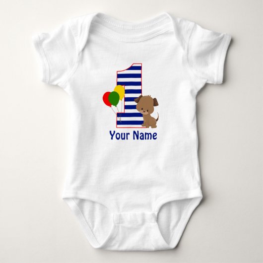 Puppy Navy Stripe Eerste Verjaardag Shirt (Voorkant)