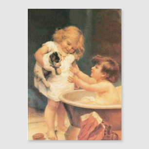 Puppy neemt een bad  Antiek