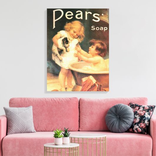 Puppy neemt een bad Antiek Canvas Afdruk (Insitu (Woonkamer))