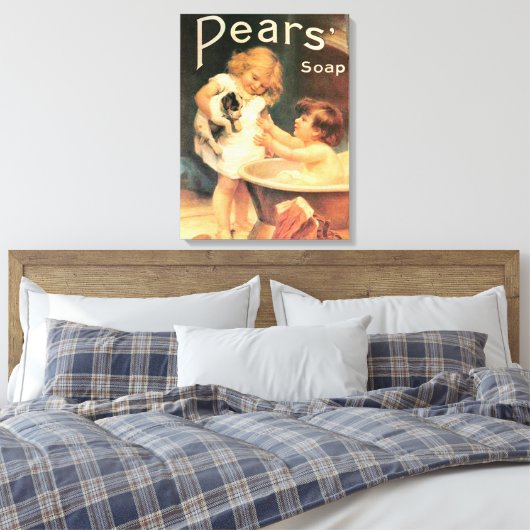 Puppy neemt een bad  Antiek Canvas Afdruk (Insitu (Slaapkamer))