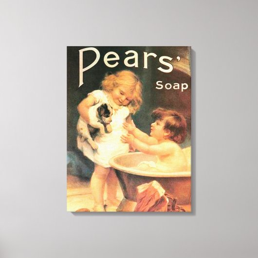 Puppy neemt een bad Antiek Canvas Afdruk (Voorkant)