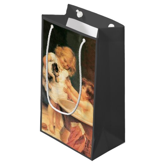 Puppy neemt een bad Antiek Klein Cadeauzakje (Voorkant Gekanteld)