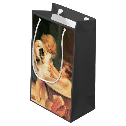 Puppy neemt een bad  Antiek Klein Cadeauzakje (Achterkant Gekanteld)