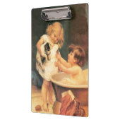 Puppy neemt een bad  Antiek Klembord (Links)