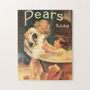 Puppy neemt een bad  Antiek Legpuzzel