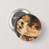 Puppy neemt een bad  Antiek Ronde Button 5,7 Cm (Voorkant /achterkant)