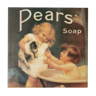 Puppy neemt een bad  Antiek Tegeltje