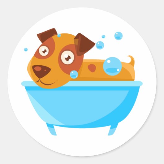 Puppy nemen een bubbelbad in bad ronde sticker (Voorkant)
