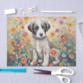 Puppy Omgeven Door Bloemen Decoupage Weefselpapier Tissuepapier (Craft)