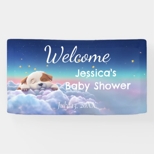 Puppy op een cloud Baby shower Spandoek (Horizontaal)