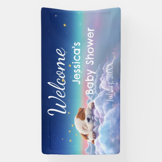 Puppy op een cloud Baby shower Spandoek (Verticaal)