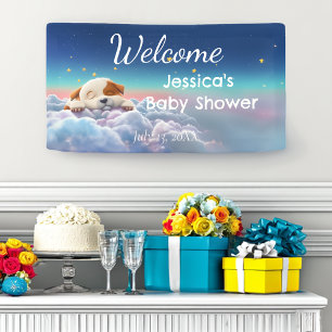Puppy op een cloud Baby shower Spandoek