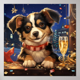 Puppy op oudejaarsavond poster