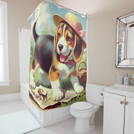 Puppy Painting Cute Beagle Douchegordijn (In situ)