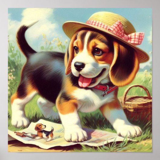 Puppy Painting Cute Beagle Poster (Voorkant)