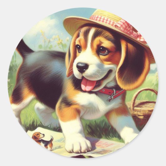 Puppy Painting Cute Beagle Ronde Sticker (Voorkant)