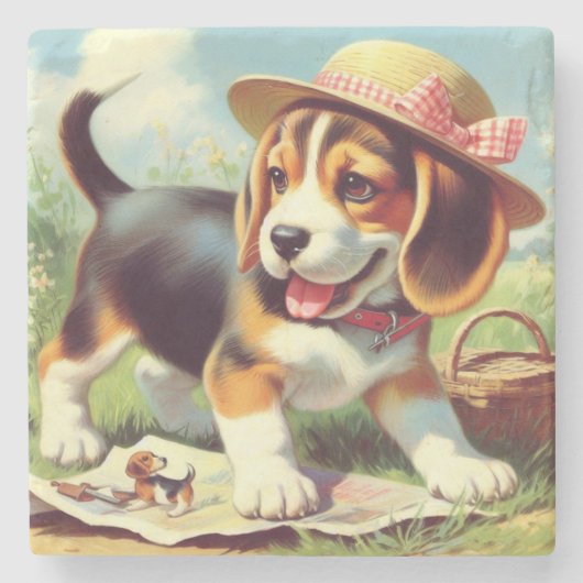 Puppy Painting Cute Beagle Stenen Onderzetter (Voorkant)